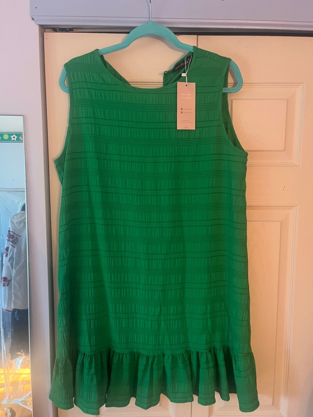 Green Sleeveless Ruffle-Hem Mini Dress